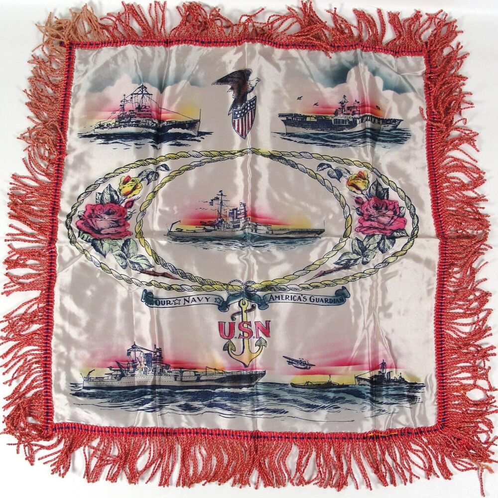 Vintage WWII US Navy Sweetheart Pillow Cover Our Navy America's Guardian USN